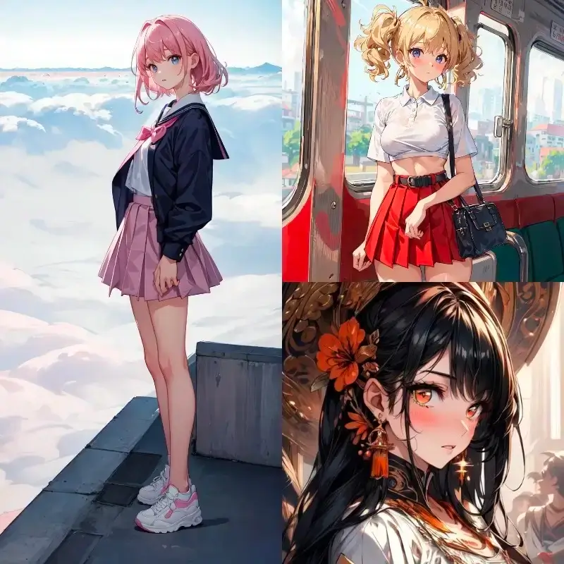 A collage composed of three AI-generated anime girls