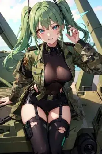 An anime character in camouflage clothing